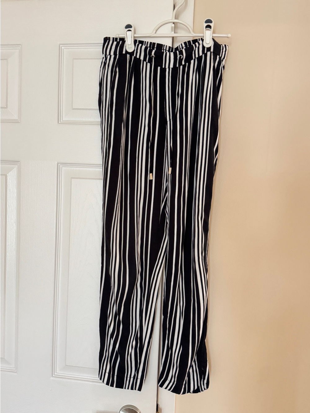 Mango Black and White Vertical Stripe Ankle Pants